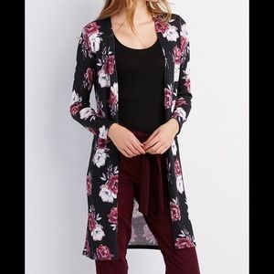 Charlotte Russe black floral long cardigan